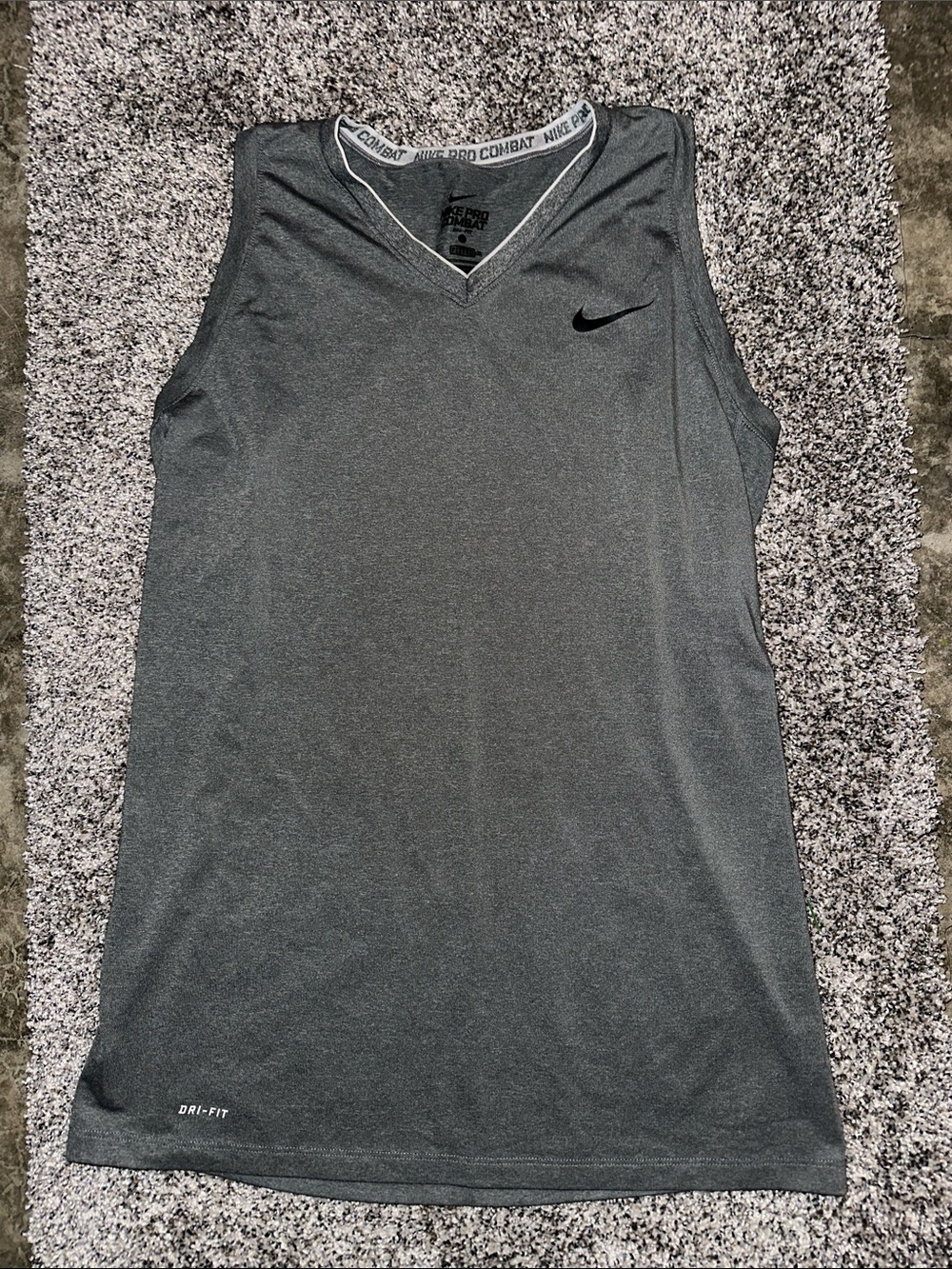 Nike Gray Dri-FIT V-Neck Athletic Tank with Black Swoosh